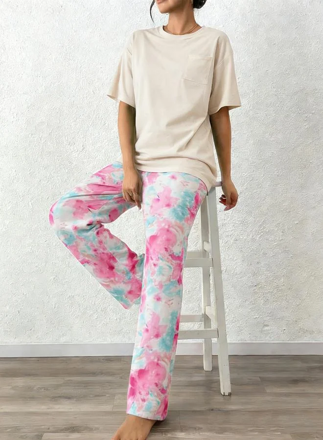 Take Two Multi Women Solid T-Shirt and Printed Pyjama Set for Women | Best Price UAE